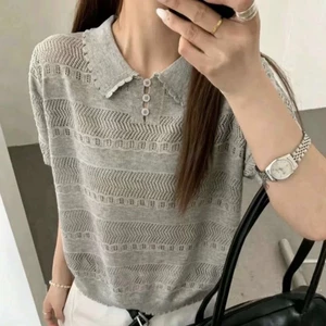 áo dệt kim móc rỗng phong cách Hàn Quốc giúp giảm tuổi và giảm béo, áo kiểu tiền cũ có ve áo