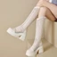 Giày Bốt Dài Cho Nữ Lưới Mỏng Rỗng Thoáng Khí Giày Bốt Dài Giày Bốt Đơn Dày Cao Gót Ins