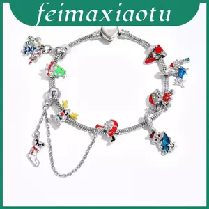 Vòng tay trang sức Giáng sinh bằng kim loại vàng với biểu tượng ông già Noel và bông tuyết mặc cho lễ hội