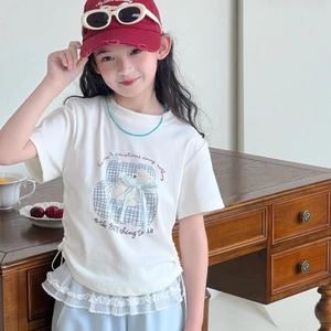 bé gái áo thun ngắn tay mùa hè phong cách mới ngọt ngào in hoạt hình áo cổ tròn hợp thời trang d