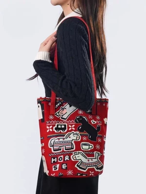 Colorful Horse Pattern Bucket Bag Casual And Versatile Shoulder Handheld Tote Bag Commuting Cros