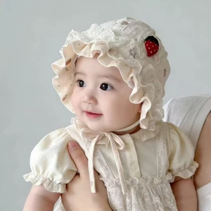 Mũ Dễ Thương Cho Bé Gái Dâu Tây Ngọt Ngào Kem Chống Nắng Cung Đình Xuân Thu Ren Mỏng Mũ Công Chúa
