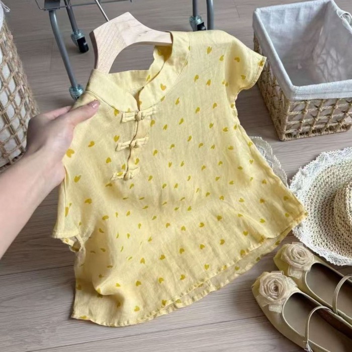 Lan ~ Bán Chạy Đẹp Nút Phong Cách Trung Hoa Trái Tim Tình Yêu Áo Vest Phong Cách Trung Hoa Mùa Hè Tay Ngắn Phong Cách Mới Văn Học Áo Sơ Mi Giảm Tuổi