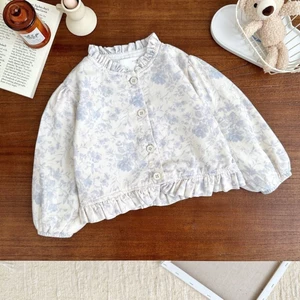 Áo khoác cho bé gái Áo cardigan họa tiết hoa thời trang tươi mới cho bé gái Phong cách hợp thời