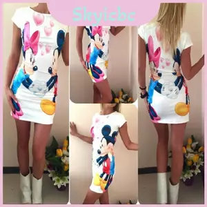 Váy Mini Bodycon in họa tiết sành điệu có cổ tròn và tay ngắn mùa xuân 2017