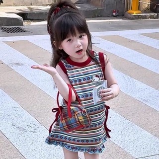 Bé Gái Áo Vest Sọc Mùa Hè Phong Cách Mới Trẻ Em Bé Hoạt Hình Ren Thời Trang Đi Biển