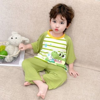 Bộ đồ ngủ mùa hè ngắn tay khủng long mỏng dành cho trẻ em băng lụa dễ thương và thoải mái ở nhà