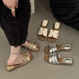 Yue Chen Giày sandal đế thấp kiểu Pháp dành cho nữ mùa hè Áo khoác ngoài kèm váy phong cách cổ tích