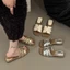 Yue Chen Giày sandal đế thấp kiểu Pháp dành cho nữ mùa hè Áo khoác ngoài kèm váy phong cách cổ tích