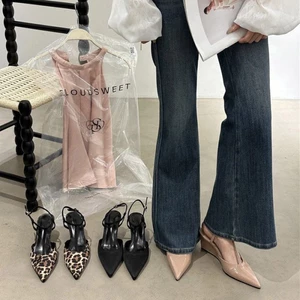 Giày cao gót nữ mùa hè đế nêm mũi nhọn màu da sáng màu thời trang nữ giày sandal La Mã Bao Đầ