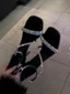 Bạc Hà Mambo Giày Sandal Nữ Thời Trang Mũi Vuông Kim Cương Giả Hở Ngón Một Khóa Dây Nhọn Giày