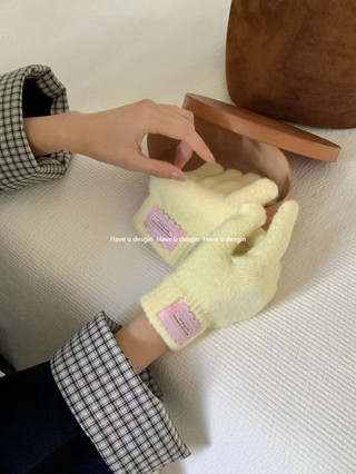 Găng tay crochет knit màu trơn ngắn dành cho học sinh, phù hợp màn hình cảm ứng, thu đông