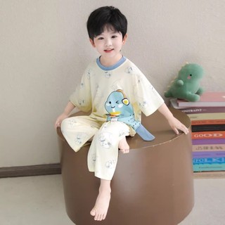 Mới Hoạt Hình Khủng Long Nhỏ Bộ Đồ Ngủ Bé Trai Mùa Hè Bộ Đồ Mỏng Bé Trai Bé Trai Tay Ngắn Điều Hòa