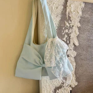 ] New Original Canvas Milk Baby Blue Bow Bag Korean Style Large Capacity Tote Shoulder Bag