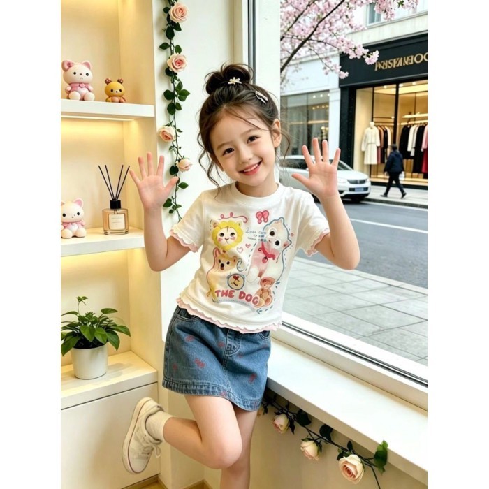 bé gái ngắn tay mùa hè trẻ em bé áo mỏng mới cho bé phong cách mùa hè nấm viền áo thun