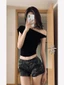 Đường phố mùa hè ngụy trang retro quần short denim mùa hè mới hot girl eo thấp bó sát giảm béo h