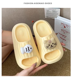 Thick-soled EVA Slippers For Women, Cute Kitten And Fish, Outdoor Wear, Indoor Home Bathroom, Bat