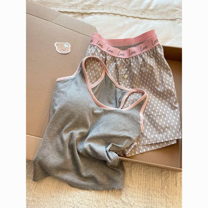 Sweet And Cute Contrasting Color Pajamas For Women, Vest Shorts, Casual Home Shorts Set That