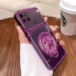 Ốp Lưng Cho OPPO A15 A15S Mạ Điện Trong Suốt Cao Cấp Cửa Sổ Lớn Ốp Lưng Điện Thoại Xoay Thẩm Mỹ Chân Đế Laser Thiết Kế Mới