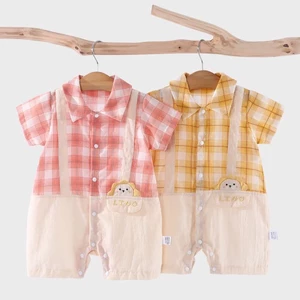 Áo liền quần cho bé mùa hè cotton mỏng thoáng khí nam nữ bé sơ sinh điều hòa quần áo đi chơi