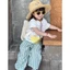 Quần ống rộng sọc màu bạc hà cho bé trai và bé gái, ống rộng dáng rộng đa năng, quần lười chống