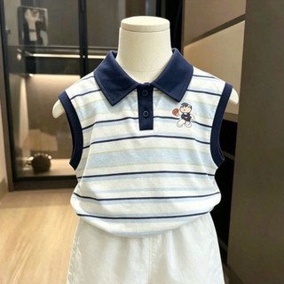 Bộ đồ polo sọc mùa hè Hàn Quốc không tay áo vest hai mảnh quần short thời trang bé trai phong cách