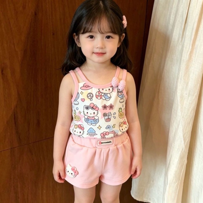 Bộ Đồ Bé Gái Hoạt Hình Suspender Mùa Hè Mới Áo Trẻ Em Quần Short Dễ Thương Bộ 2 Món