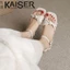 Giày sandal phong cách Pháp dành cho nữ thời trang mùa hè nơ ngọc trai với váy Giày cổ tích La Mã