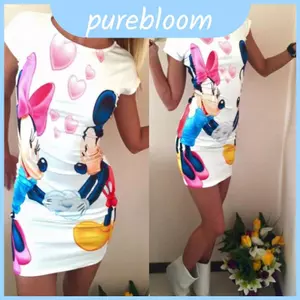 Đầm Mini Bodycon In Hình Thời Trang Lụa Sữa Giữa Dài Cổ Tròn