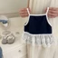bộ quần áo trẻ em Hàn Quốc Bộ đồ bé gái mùa hè phong cách mới áo ren mỏng có dây đeo mỏng