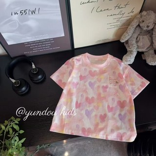 Áo thun cổ tròn in hình đa năng phổ biến dành cho trẻ em mùa hè dành cho bé gái cỡ lớn tay ngắn thờ