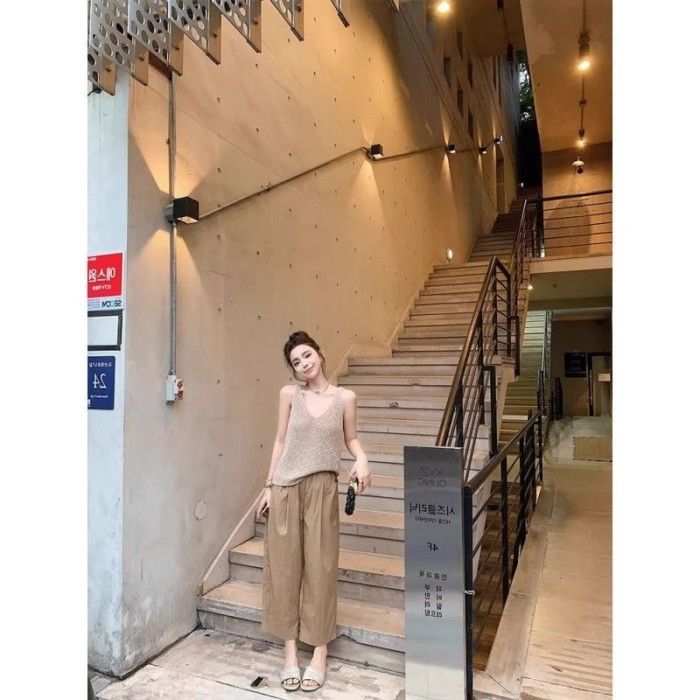Old Money Style Top V-neck Knitted Camisole Women's Summer High-end Beautiful Back Wear Loose