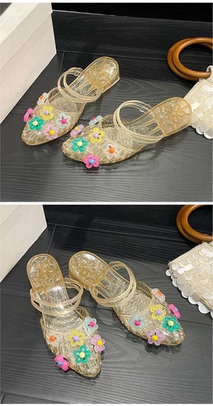 Internet Celebrity Womens Crystal Sandals With Toe Caps, Fashionable Summer New Jelly Shoes With