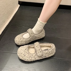 Shallow Mouth Plus Velvet Flat-soled Beanie Shoes For Women In Autumn And Winter New Style Small