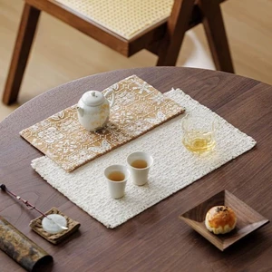 Thảm trà thêu Sashiko, Thảm trà Zen mới, Thảm trà thấm hút, Thảm xốp khô hai lớp phong cách cổ xưa, Kích thước nhỏ