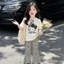 Bé Gái Phù Hợp Với Mùa Hè Phong Cách Mới Trẻ Em In Hình Hoạt Hình Áo Thun Sọc Loe Quần Quần Bộ 2