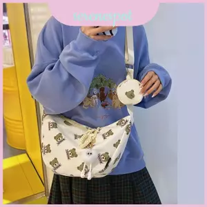 Túi đeo chéo Cotton họa tiết đáng yêu hình gấu trúc để đi chơi thông thường có túi điện thoại bên trong