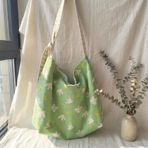 Summer New Mint Green Fresh Canvas Crossbody Shoulder Bag Large Capacity College Student Work Co