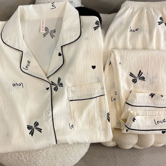 Mùa Hè Xuân Thu Hoạt Hình Đám Mây Mới Bộ Đồ Ngủ In Hình Cardigan Ngọt Dài Tay Dài Quần Rời Ph