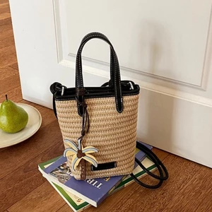 Korean Style Fashion Portable Vegetable Basket Bag New Niche Fashion Straw Bucket Bag Shoulder C