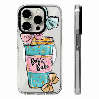 Ốp Sạc Từ Tính Không Dây Tương Thích Cho IPhone11 12 13 14 15 16 Pro Max Bowknot Coffee Cup Cover 15 16 PLUS 16E Silicone Mềm Trong Suốt Cản Vỏ Chống Sốc
