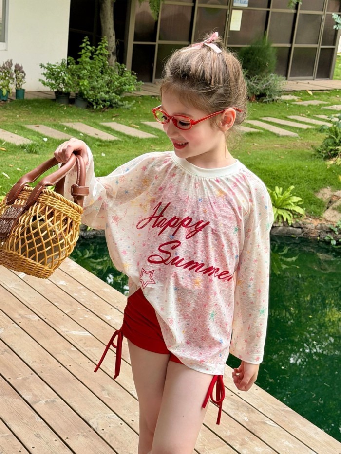 Girls Swimsuit Split Children's Sun Protection Cover-Up Swimwear New Girls Summer Beach Play Swi