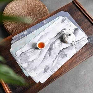 Thổ Cẩm Jacquard Trà Thảm Chống Thấm Nước Trà Nhỏ Vải Thảm Trà Thảm Bàn Cờ Phong Cách Cổ Đại Phong Cách Quốc Gia Dày Trà Coaster Trà Lễ Vải