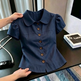 Niche Temperament Short-sleeved Doll Collar Top Women's Single-breasted Super Nice Shirt