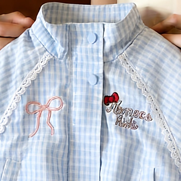 Girls And Children's Jackets Baby Girl Stand Collar Sweet And Cute Lace Embroidery Flow Top F