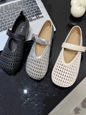 Giày Mary Jane Đơn Dành Cho Nữ Thời Trang Mới Giày Lưới Rỗng Flat Người Cá Giày Pháp Lỗ Giày