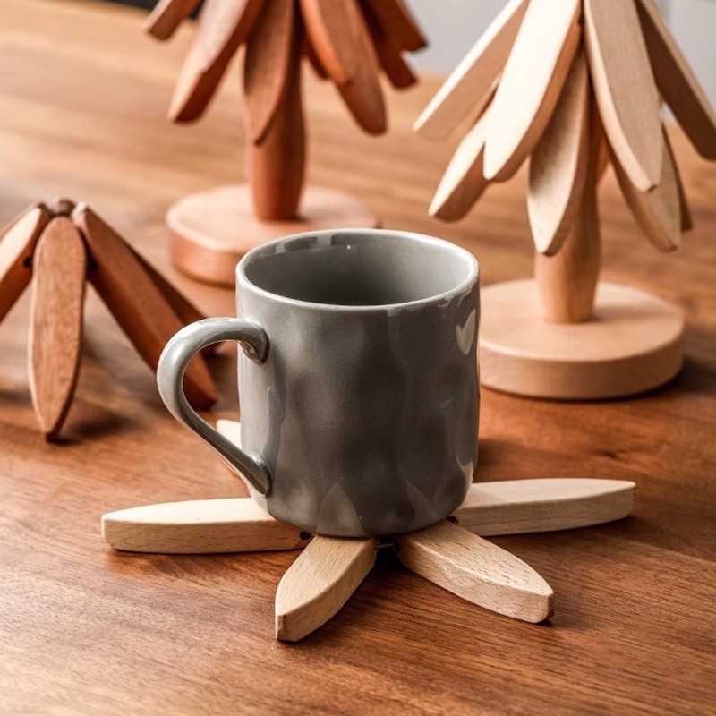 10 Chiếc Có Thể Gập Lại Bằng Gỗ Trivets Cho Đĩa Nóng Gấp Hình Cây Quả óc chó Đen Bàn Thảm Trang Trí Máy Tính Để Bàn Nhà Đế Lót Ly Phụ Kiện