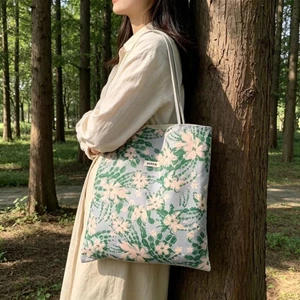 Forest Style Fresh Floral Canvas Bag Large Capacity Shoulder Bag With Artistic Atmosphere, Versa