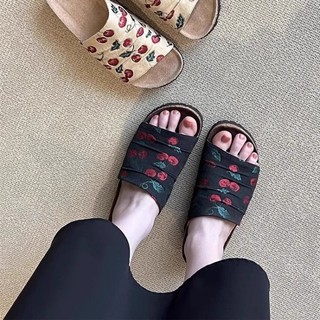 Niche Versatile Thick-soled Cherry Birkenstock Shoes For Women Frosted One-line Round Toe Sof