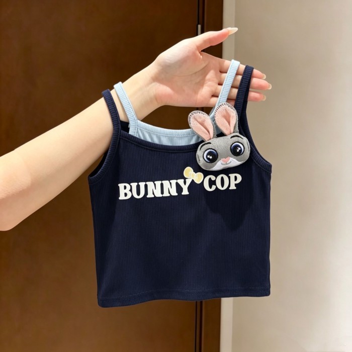 Summer Girls Fashion Rabbit Police Officer Three-dimensional Doll Fake Two-piece Camisole Bab